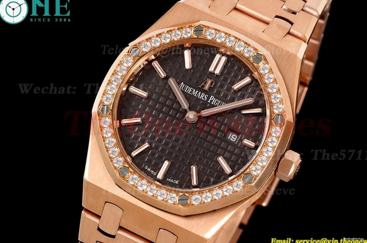 Oak Qtz Ladies RG JJF Swiss 33mm Diamond Grey RG Royal 0405